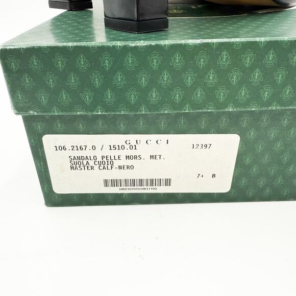 Gucci Horsebit Block Heels Ankle Wrap Sandals Black Leather 7.5 - Picture 12 of 12